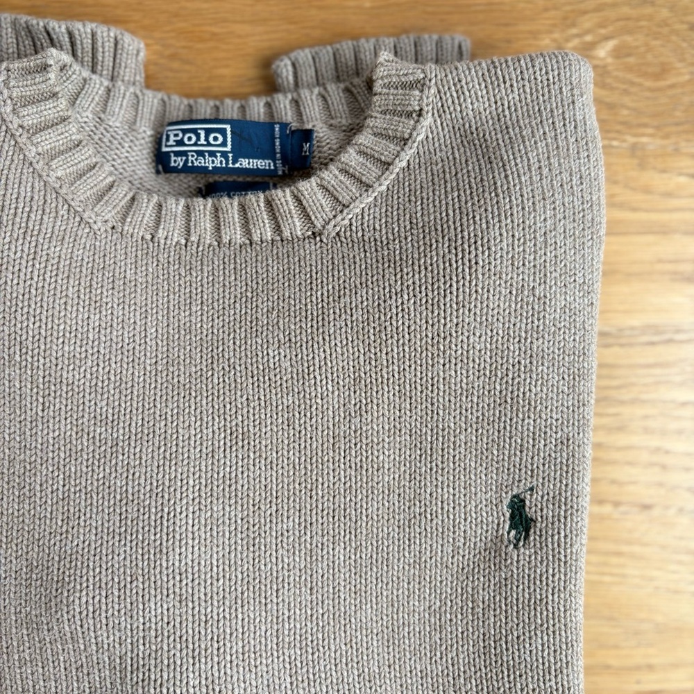 Vintage Polo Ralph Lauren Sweater, Medium Oatmeal Beige Knit, 100% Cotton. - Picture 2 of 8